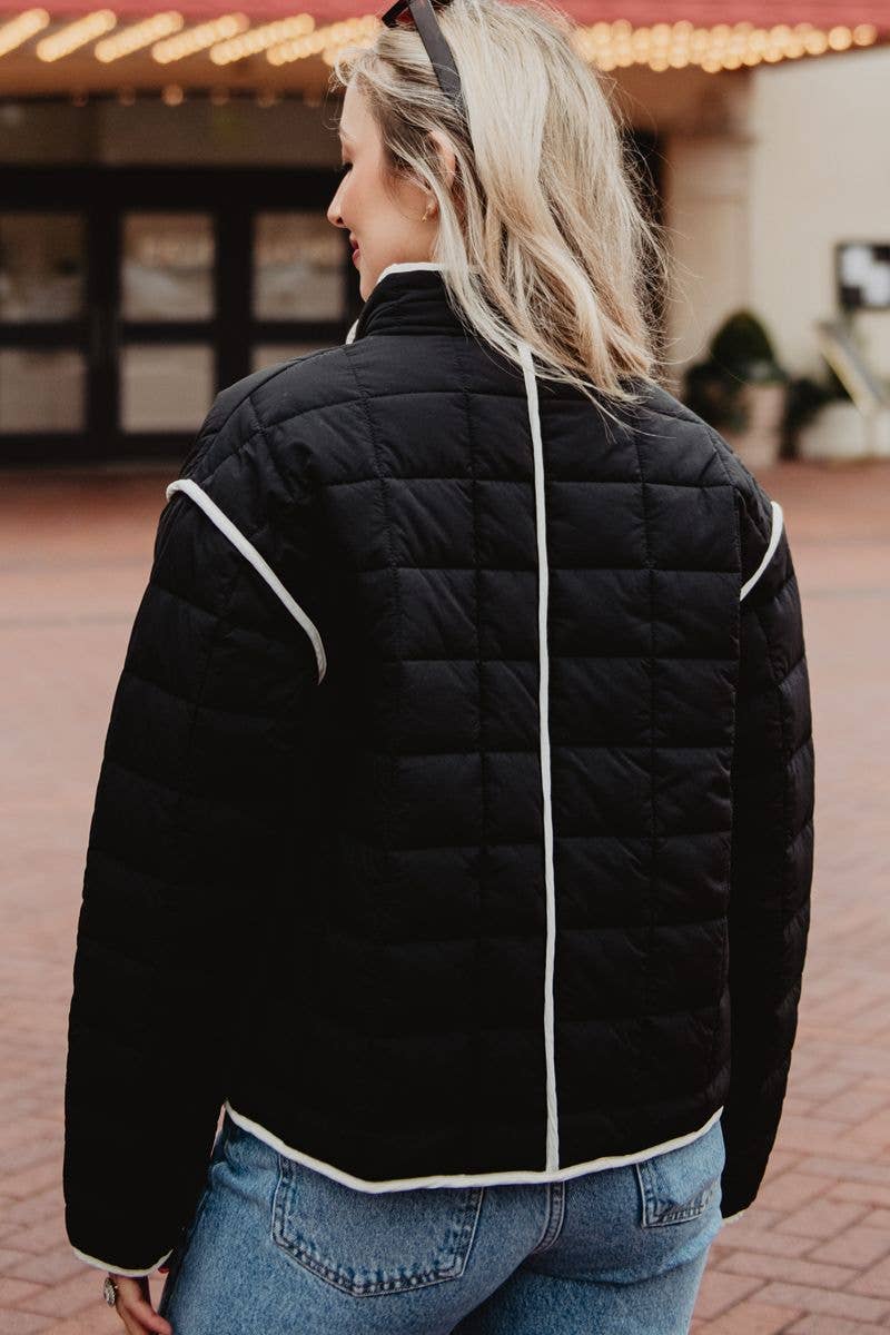 Black Quilted Trim Jacket Women&