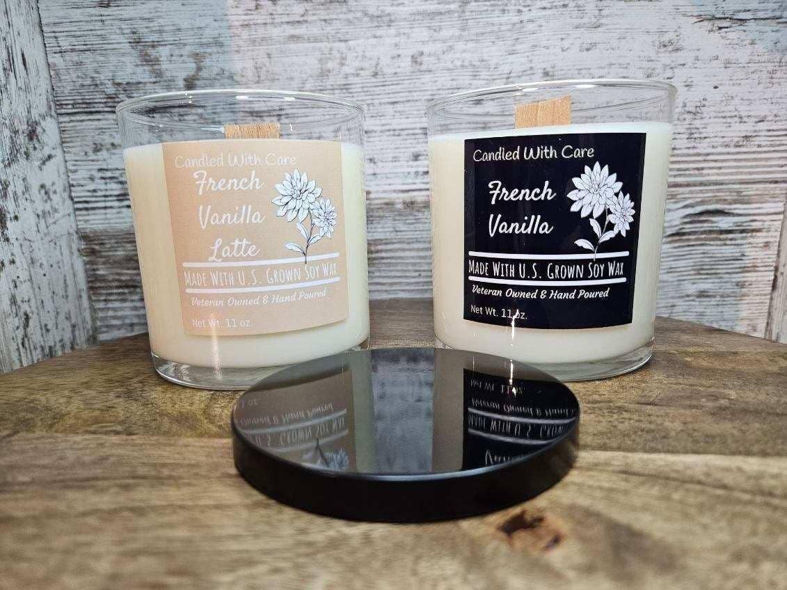 French Vanilla Soy Wax Candle with Wood Wick Hand Poured: 12.5 oz