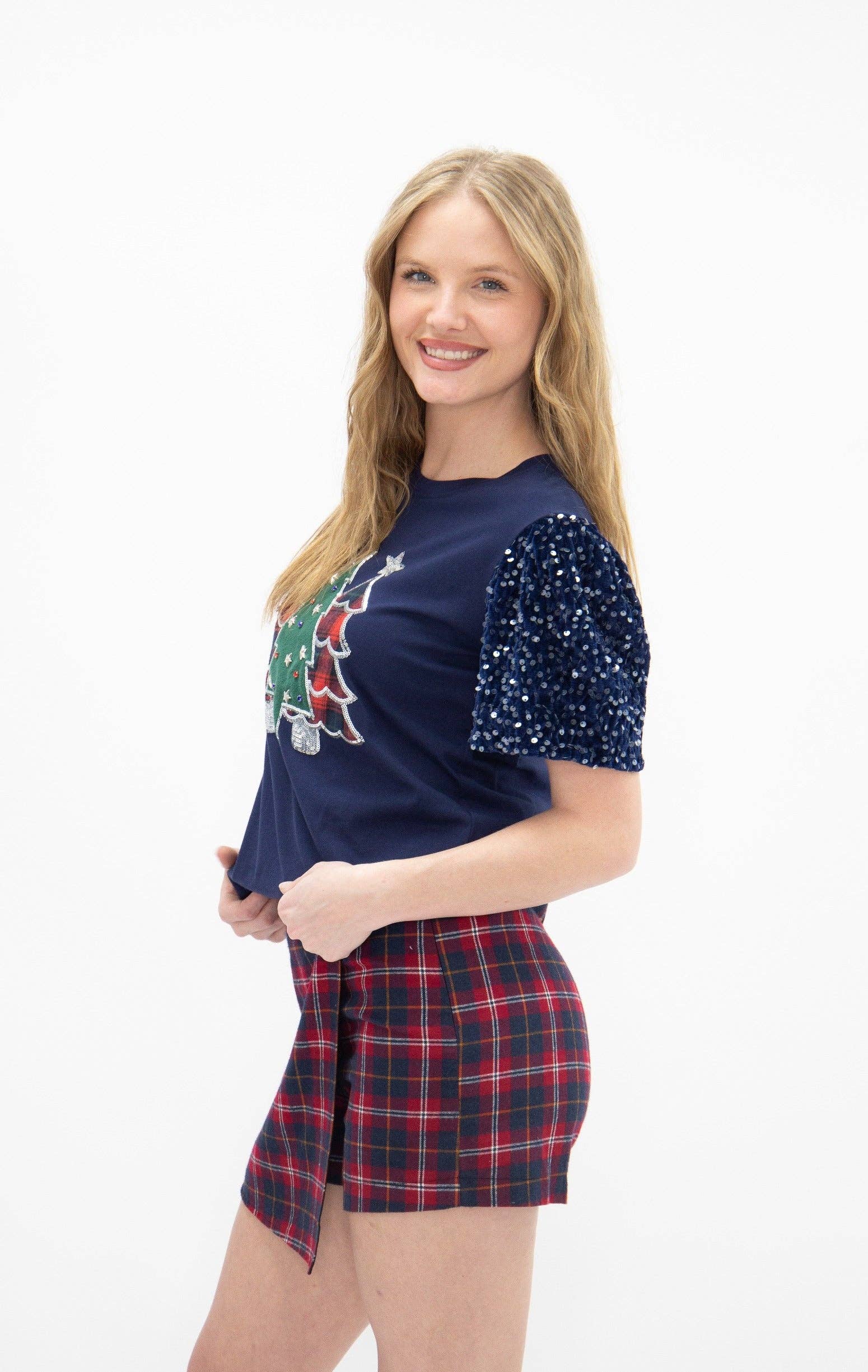 Festive Forest Christmas Princess Top, Navy Blue: Navy PREORDER- SEPTEMBER