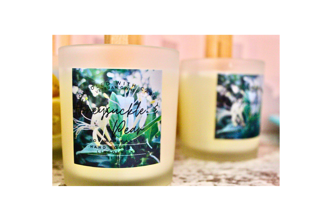 POPULAR Honeysuckle & Pear - Soy Wax Candle with Wooden Wick: 12 oz.