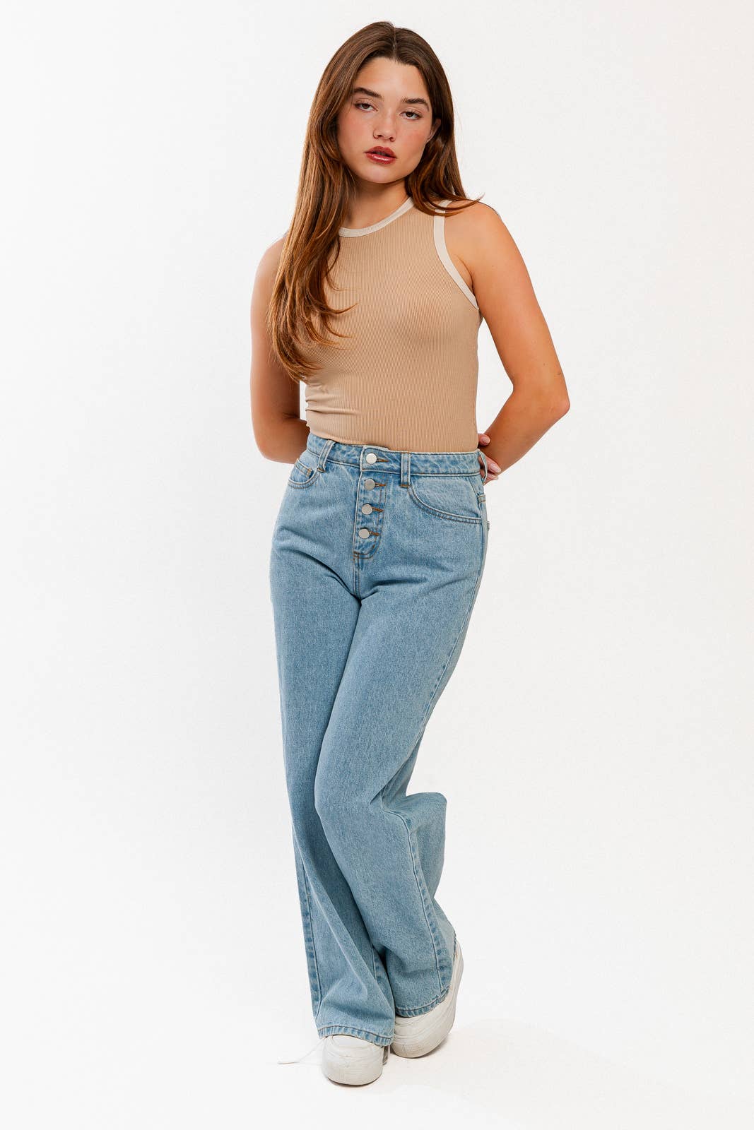 ROUND NECK SLEEVELESS RIBBED COLOR BLOCK BODYSUIT: DK GREEN-NAVY / M