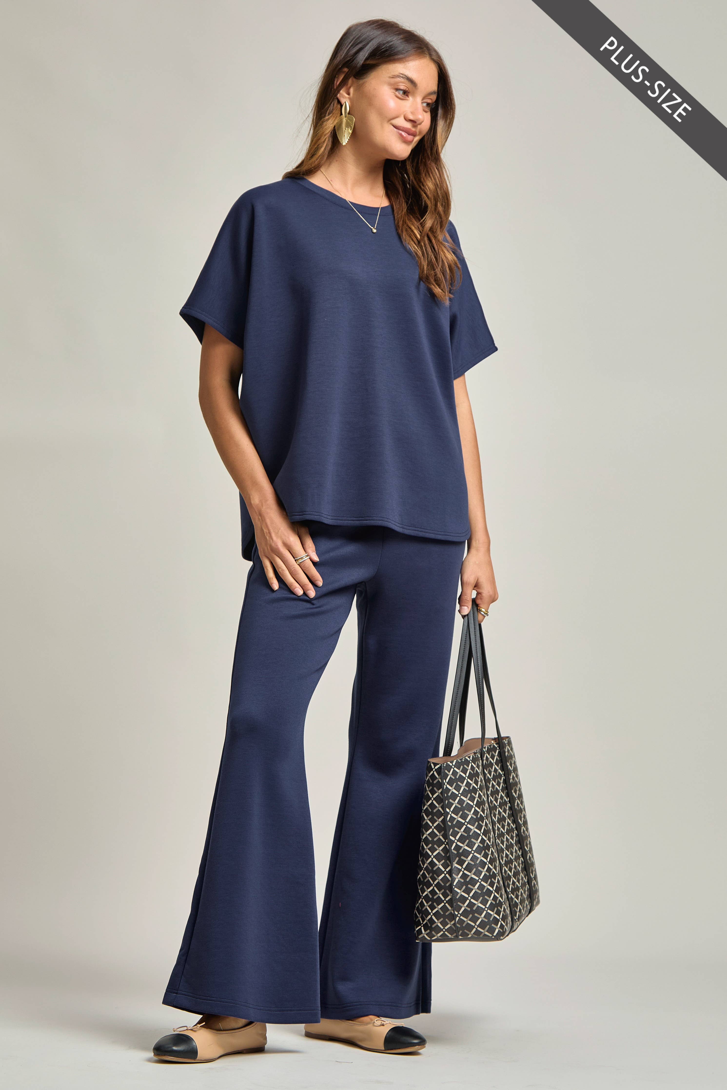 Poncho Top + Bell Bottom Modal Set : Navy