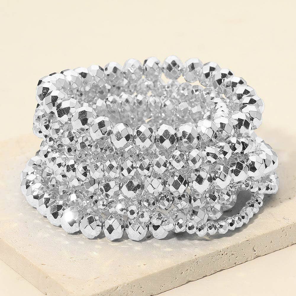 9PCS - Faceted Beaded Stretch Multi Layered Bracelets: Lavender