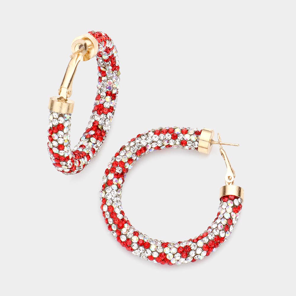 Rhinestone Pave Hoop Earrings
: Red Mt