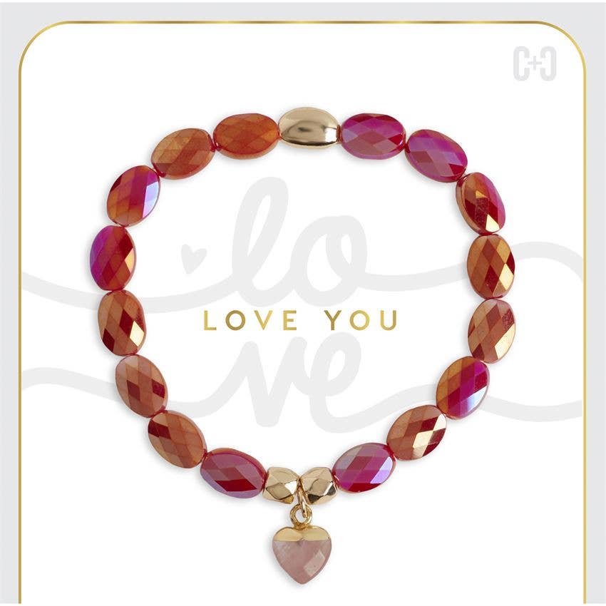 Love You Heart Charm Stretch Bracelet - Valentine&