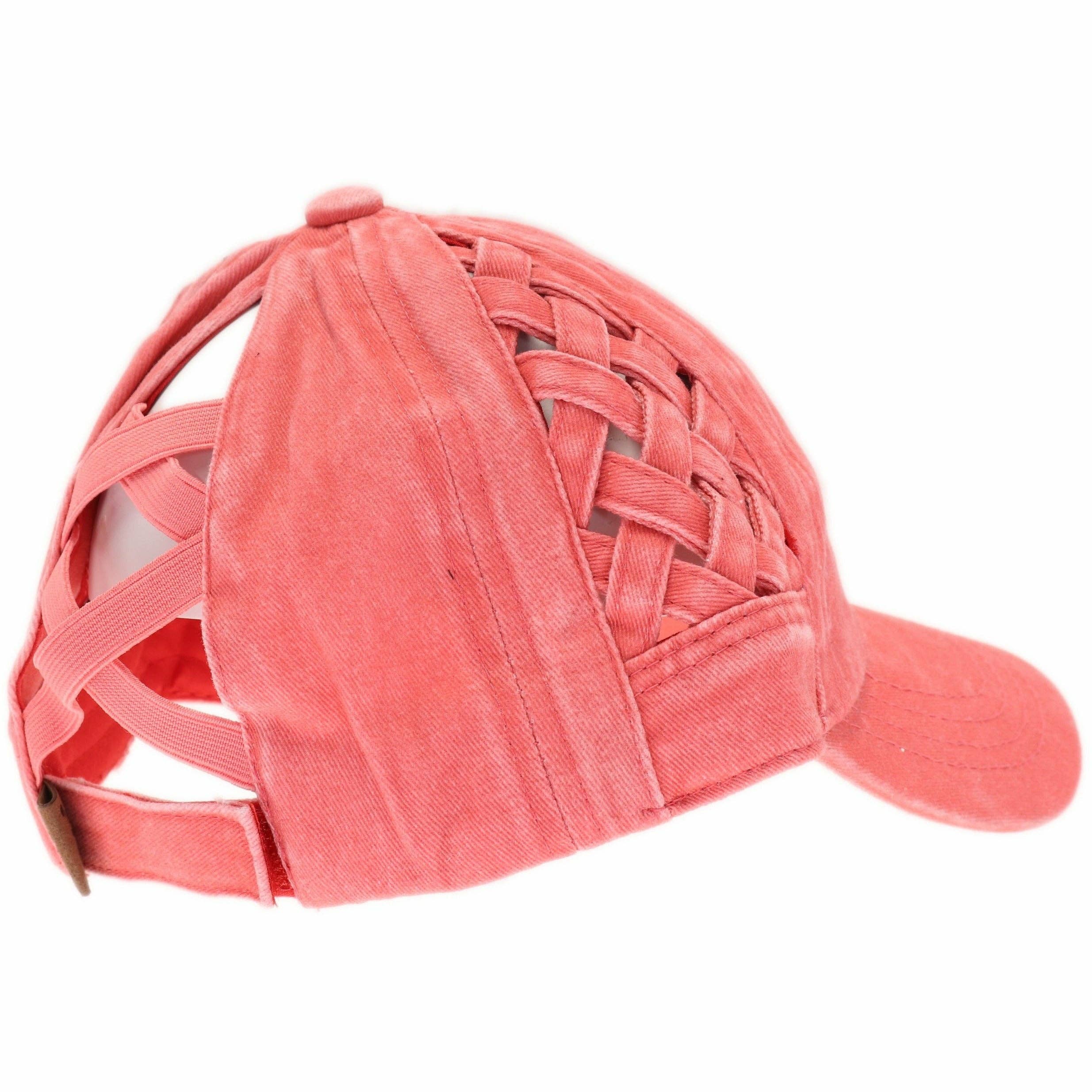 Basket Woven Criss-Cross High Ponytail CC Ball Cap BT922: Grey Camo