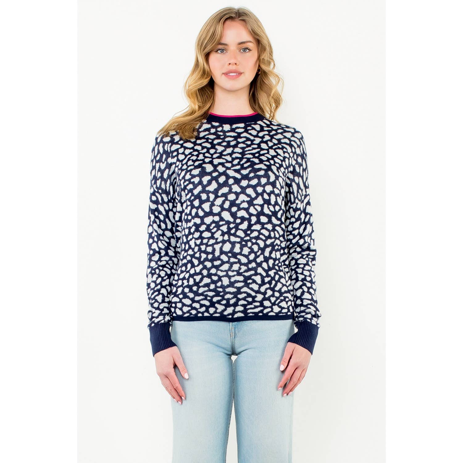 Spotted Pullover Sweater: NAVY
