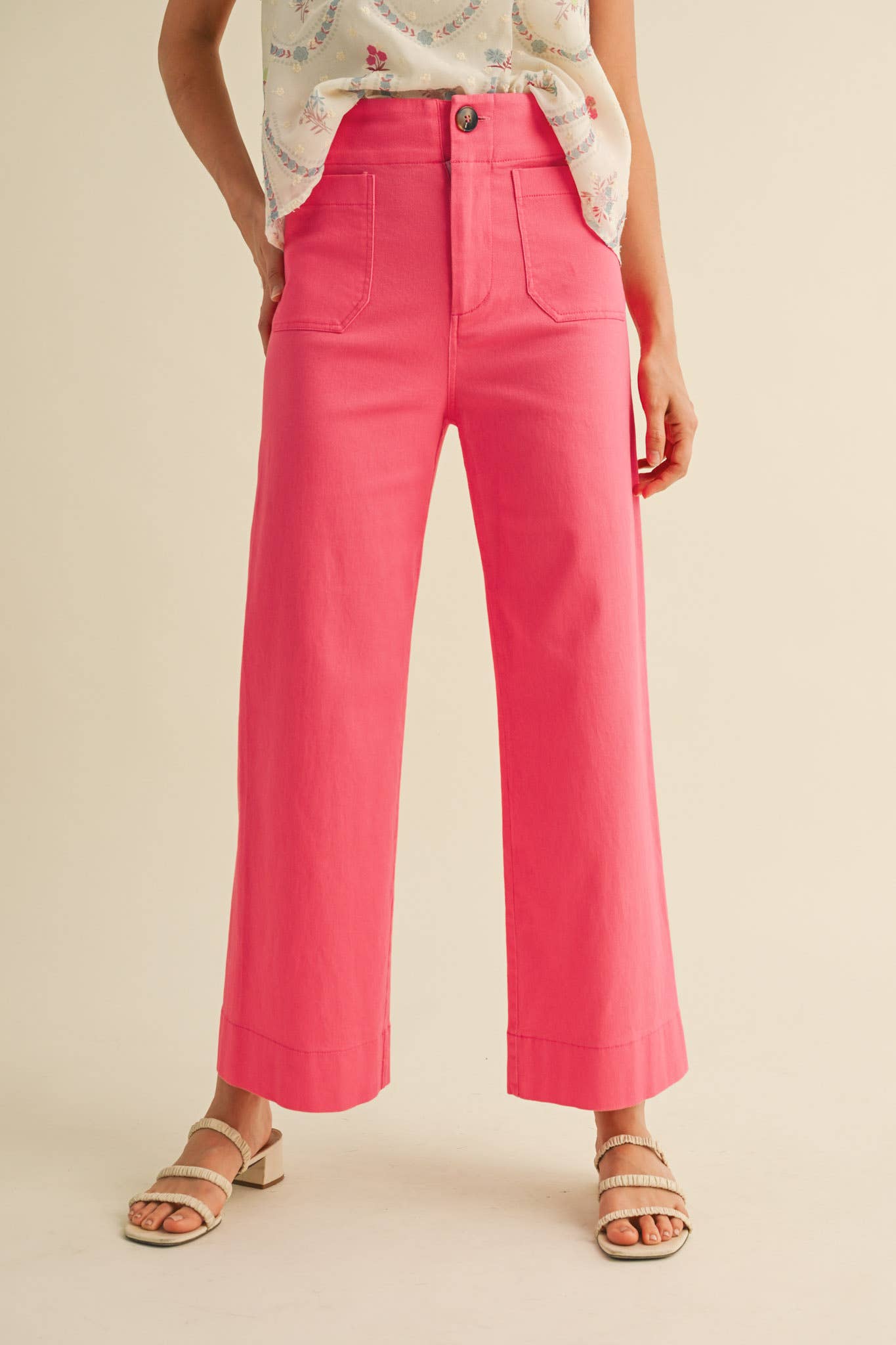 HIGH WAIST CROPPED WIDE LEG PANTS MP3303: Berry Pink / L