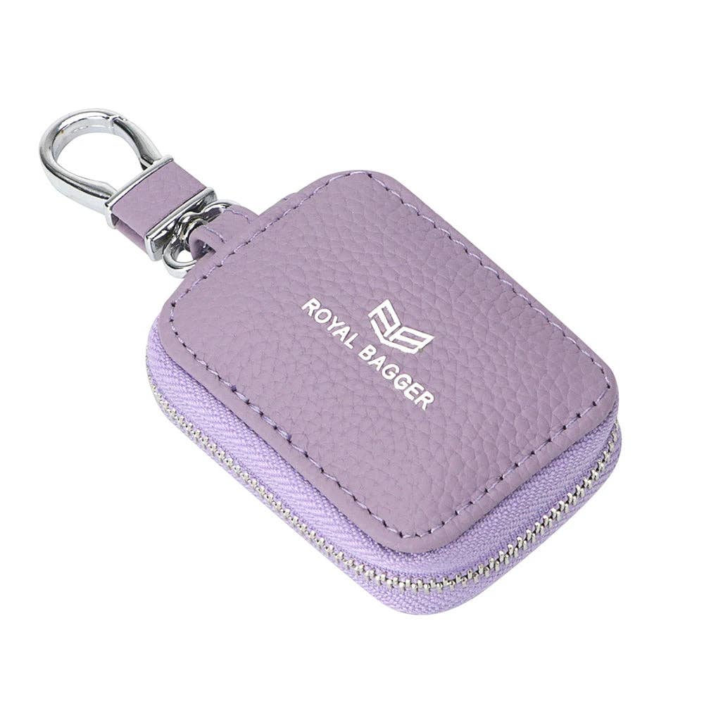 2901 Leather Earphone Pouch with Keychain: Light Grey