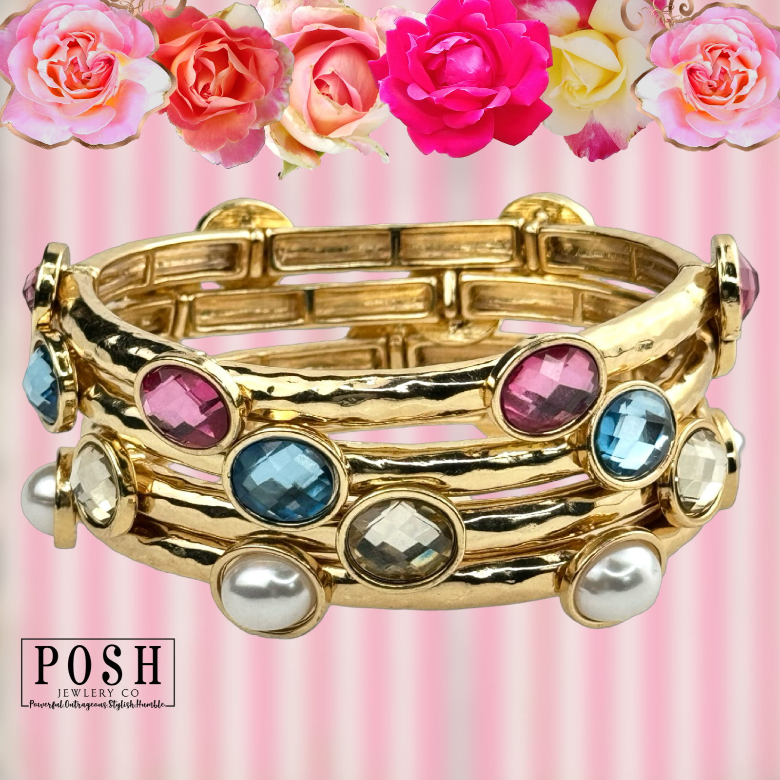 Faceted oval crystal bracelet: Blue