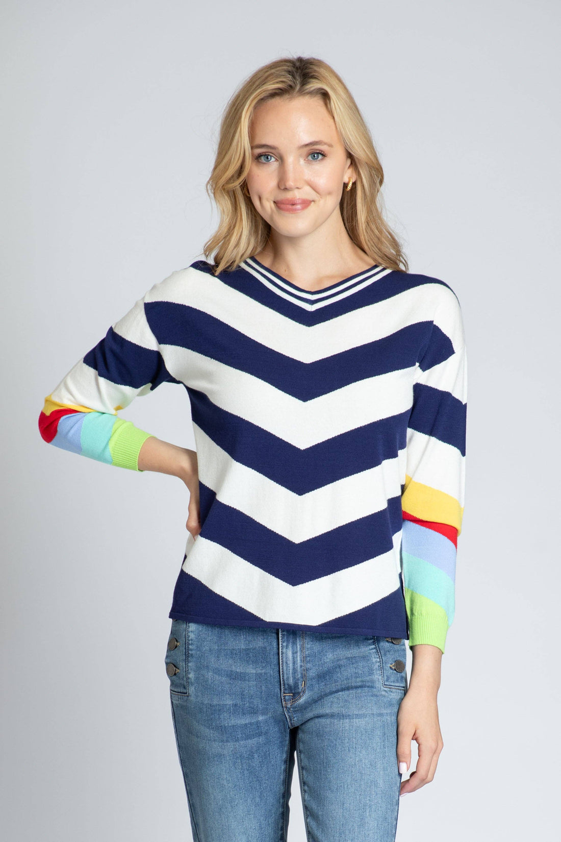 Chevron Pull Over With Rainbow Cuffs: MULTI