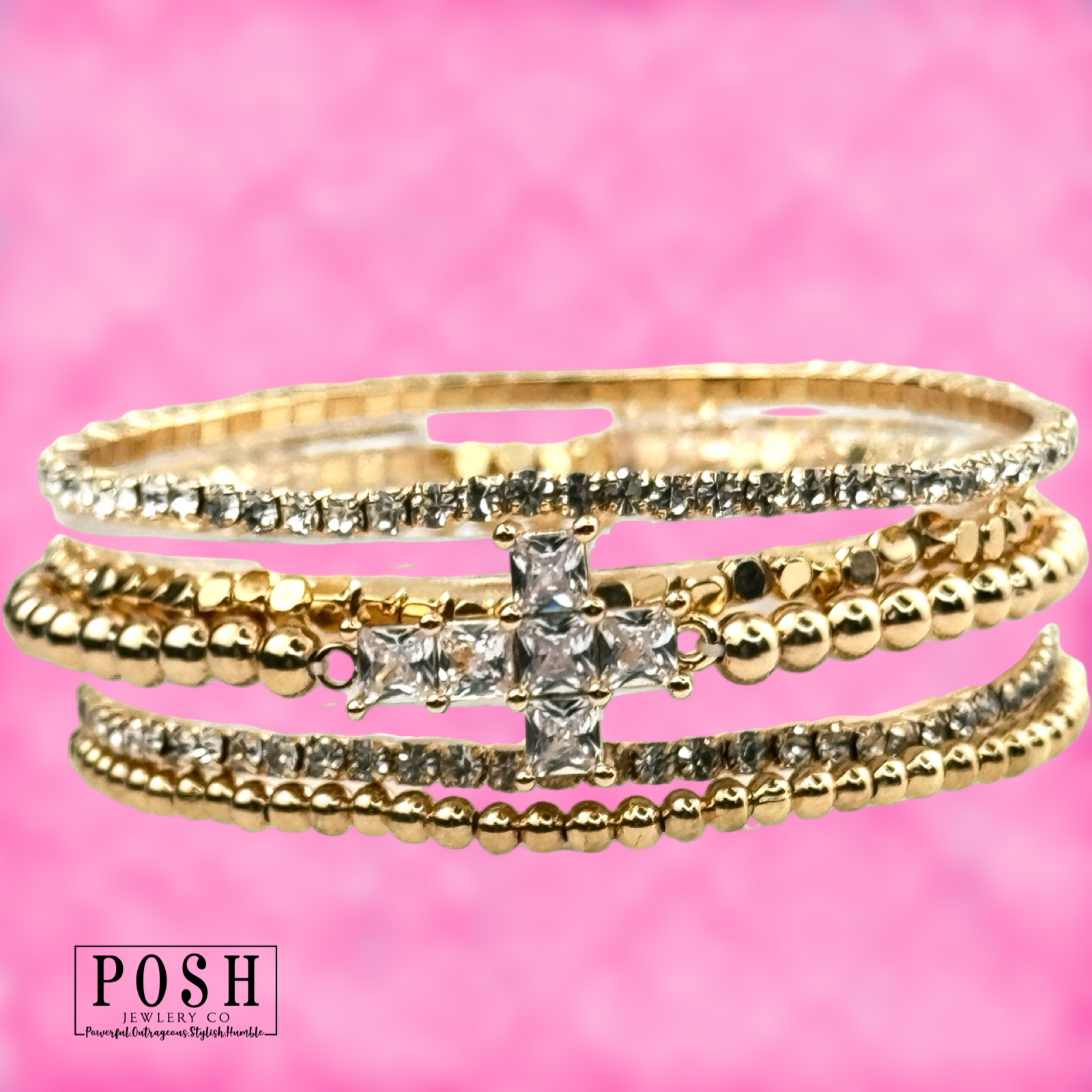 Cross bracelet set: Gold