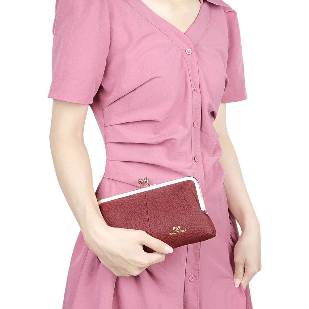 3468 Leather RFID Kiss-Lock Wallet: Brown