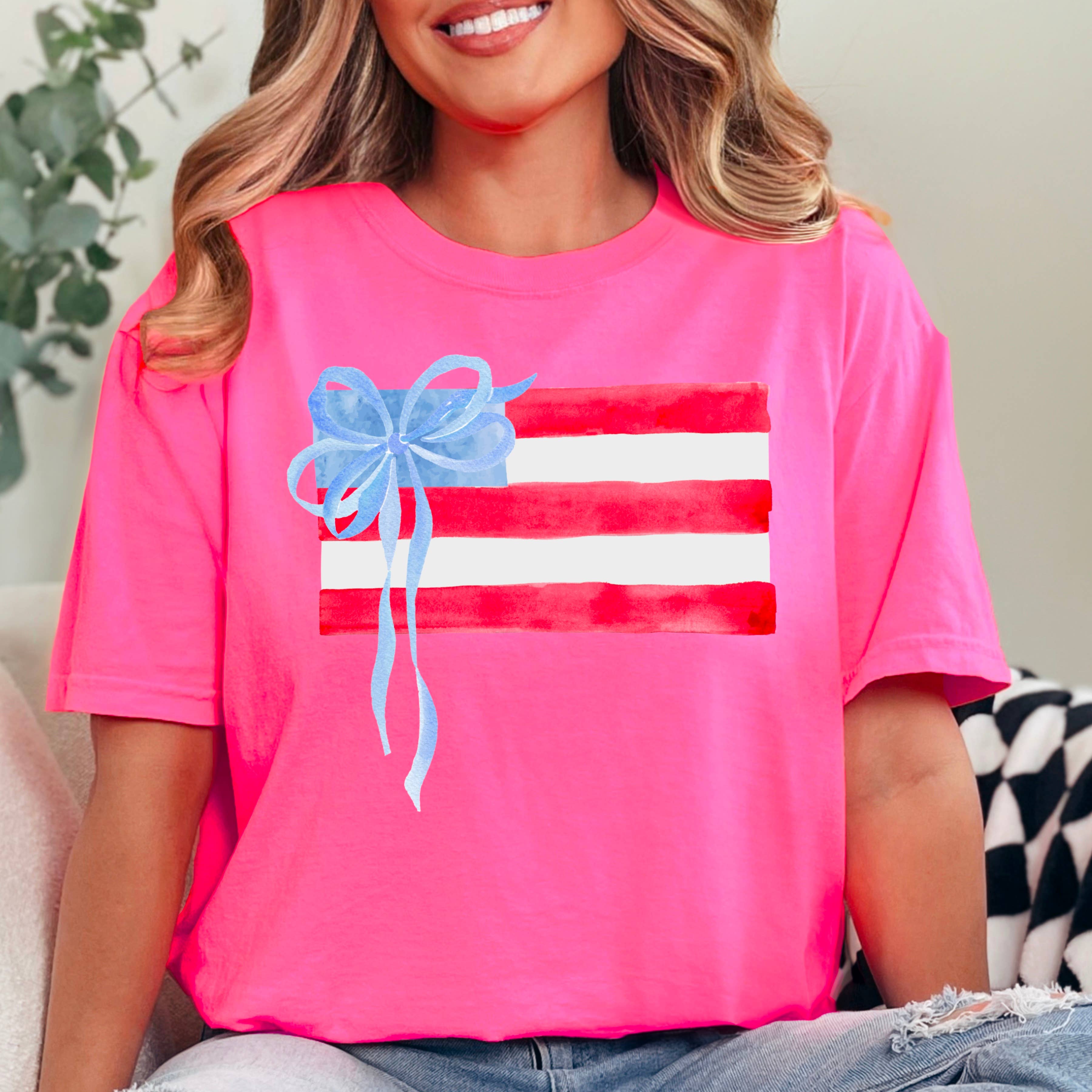 Coquette American Flag July 4th Graphic Shirt |Comfort Color: White / Large