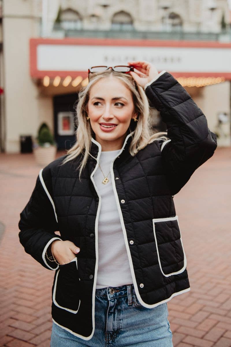 Black Quilted Trim Jacket Women&