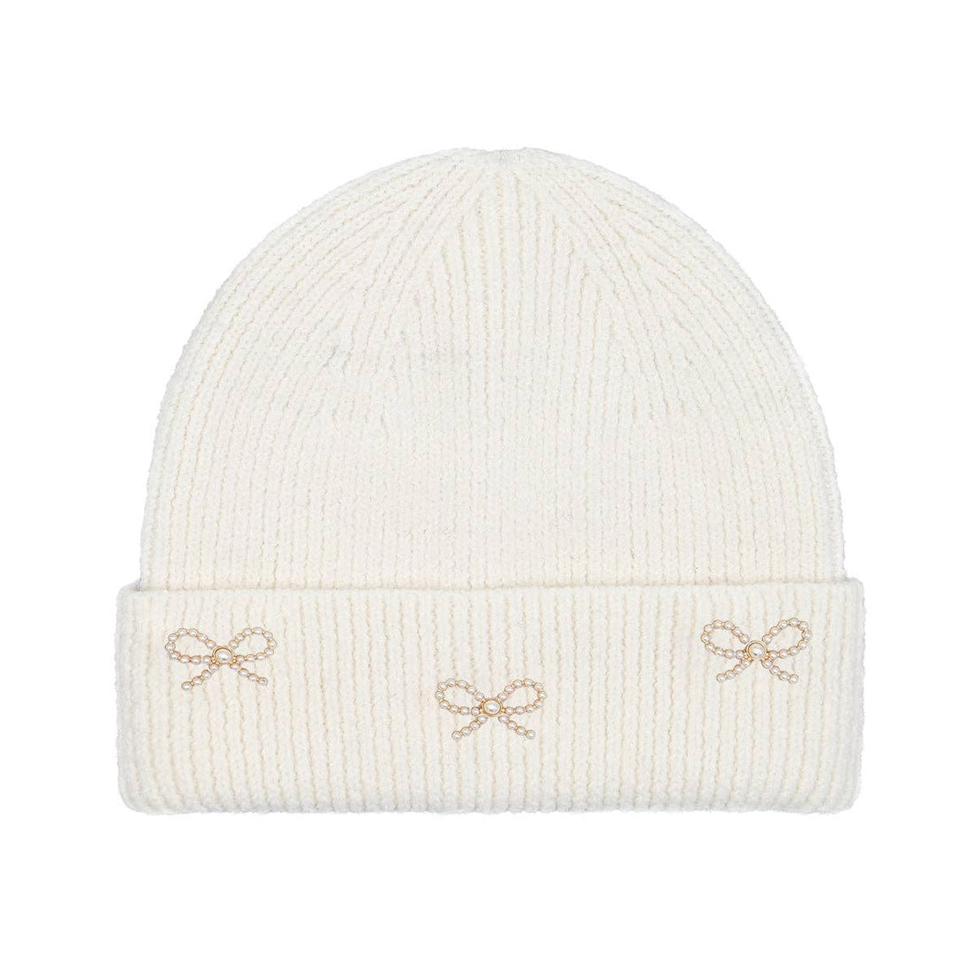 Pearl Bow Embellished Cuff C.C Beanie HTE0148: Ivory