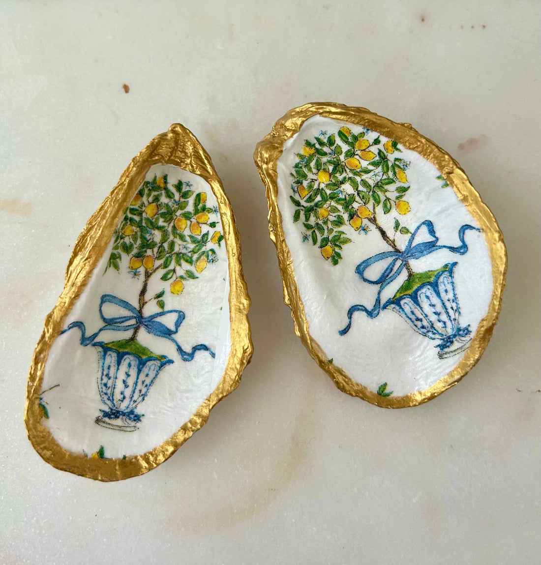 Lemon Tree Topiary Oyster Shell Jewelry Dish: Small