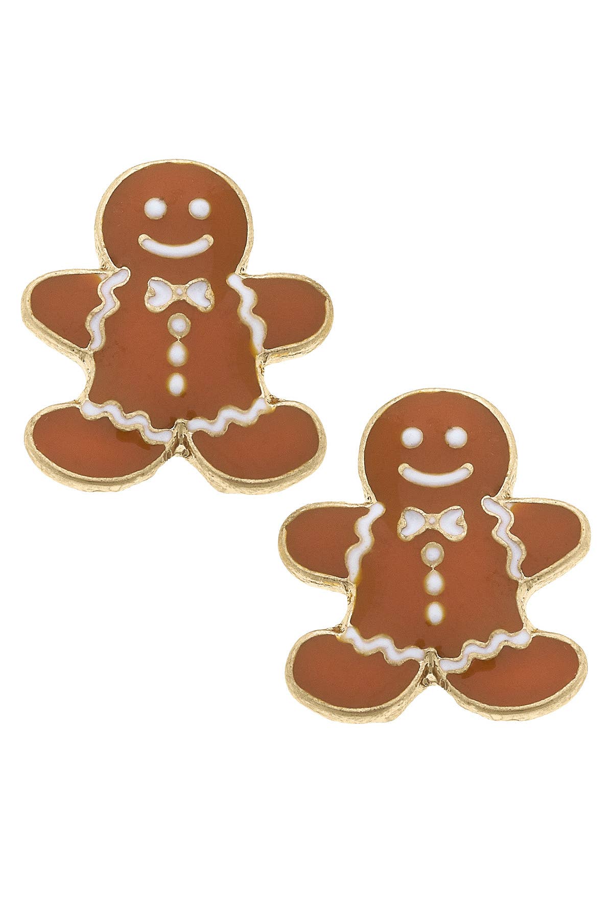 Gingerbread Men Enamel Stud Earrings in Brown by Canvas Style