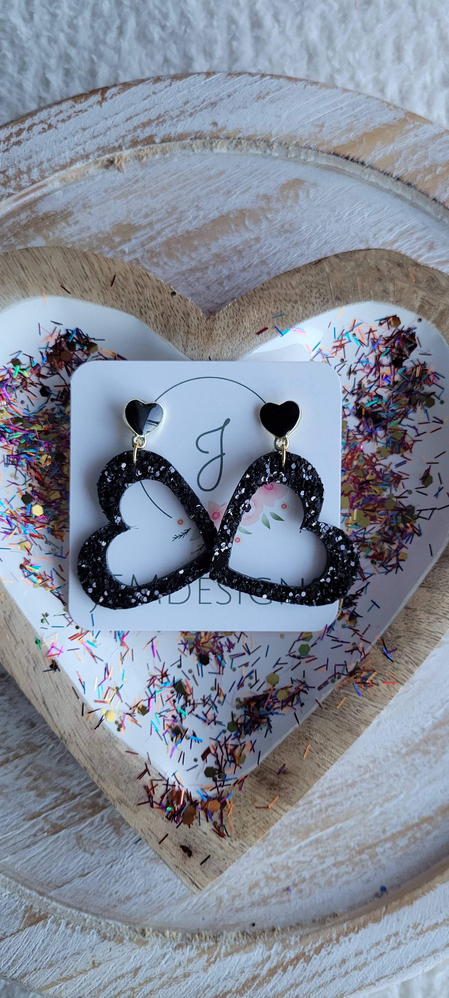 Black Open Heart Earrings