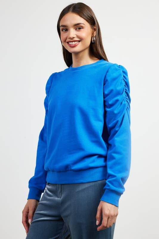 Ruched Sleeve Knit Top
: Cobalt / XS