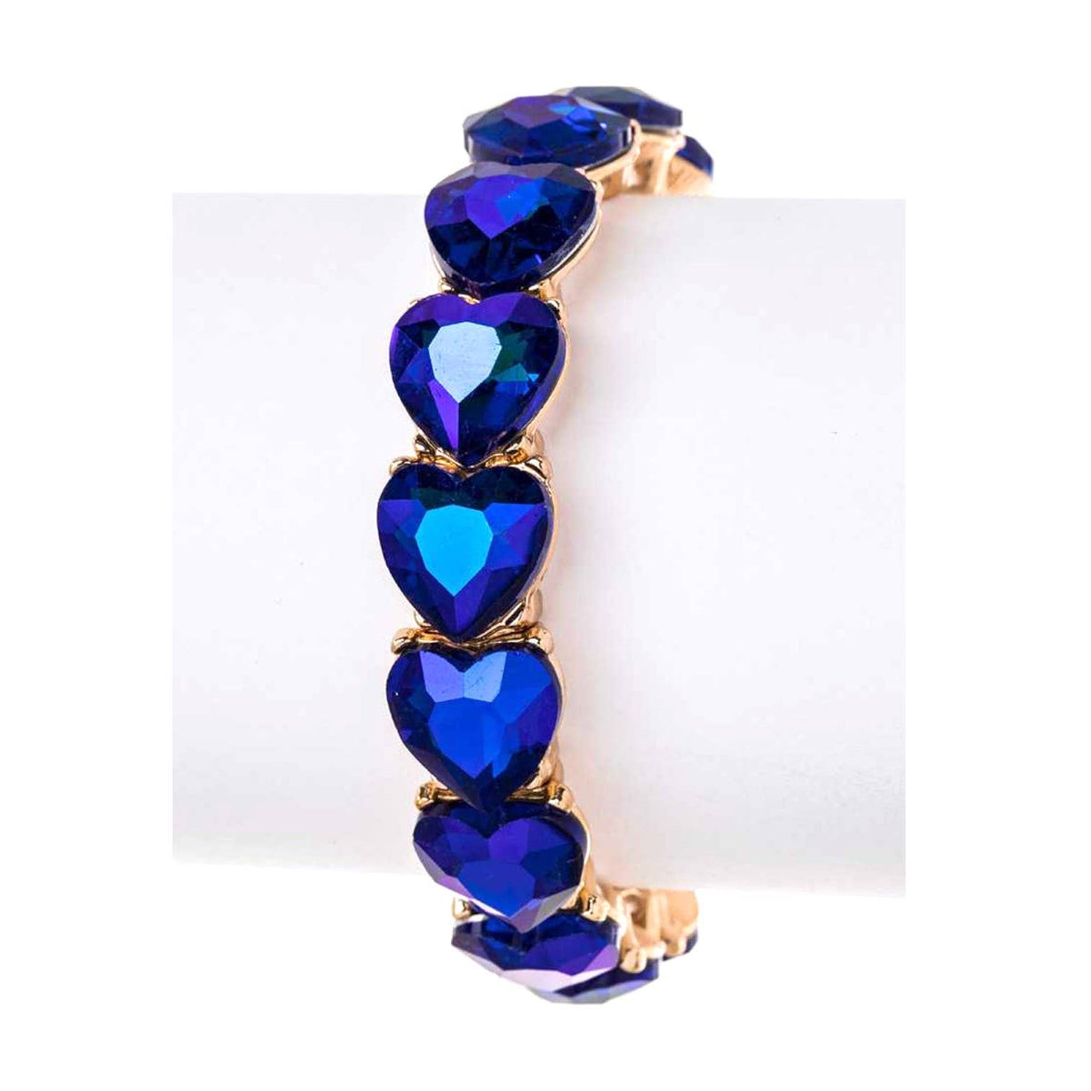 Heart Shape Crystal Stretch Bracelet: Silver/AB