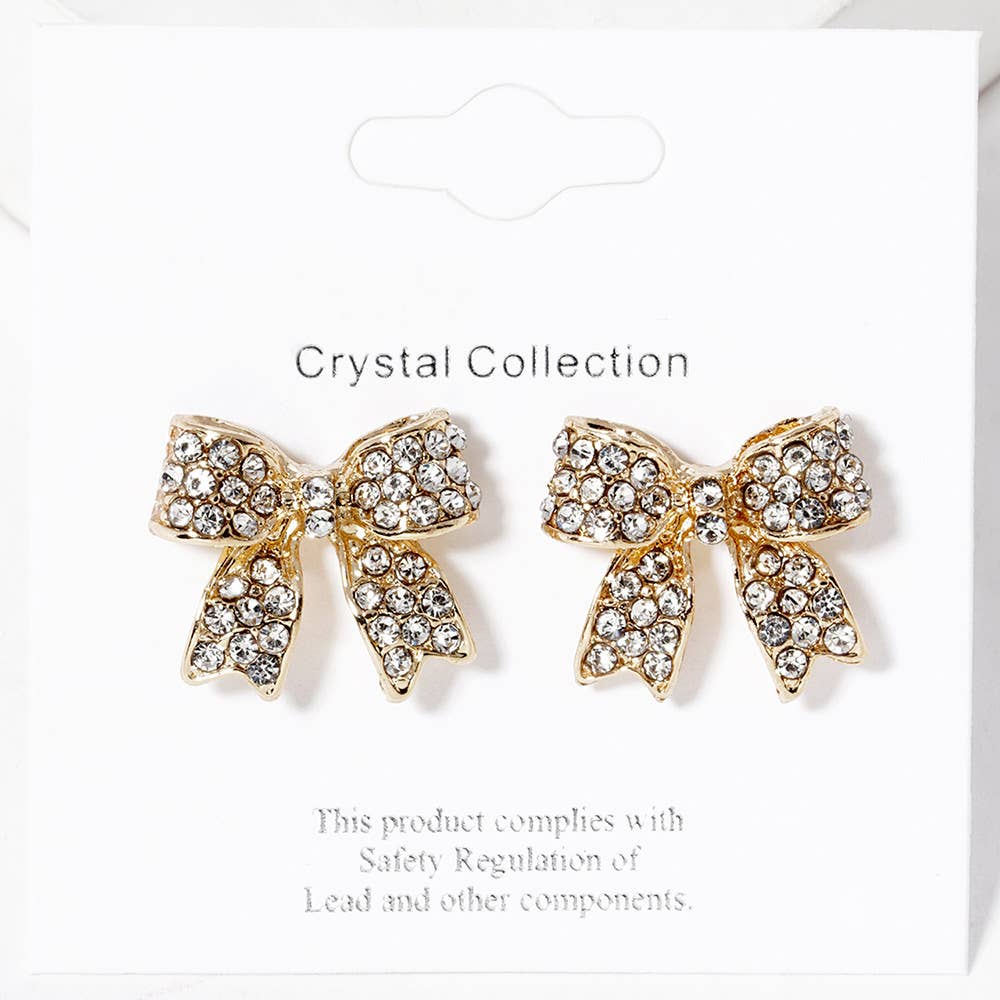 Crystal Rhinestone Pave Bow Stud Earrings
: Topaz