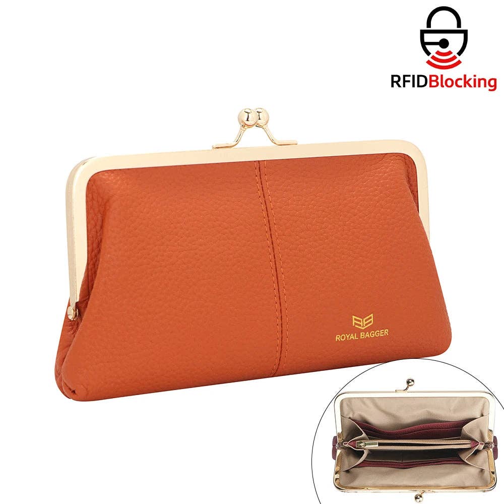 3468 Leather RFID Kiss-Lock Wallet: Brown