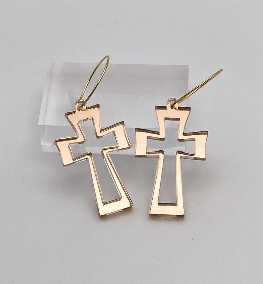 EASTER CRUCIFIX GOLD MIRROR HOOP EAR CANDY
