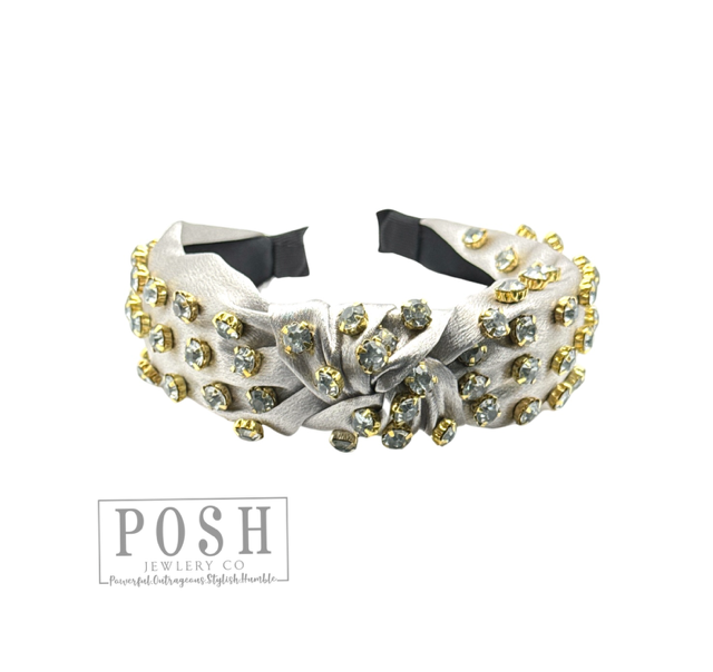 Rhinestone Top Knot Headband: Silver