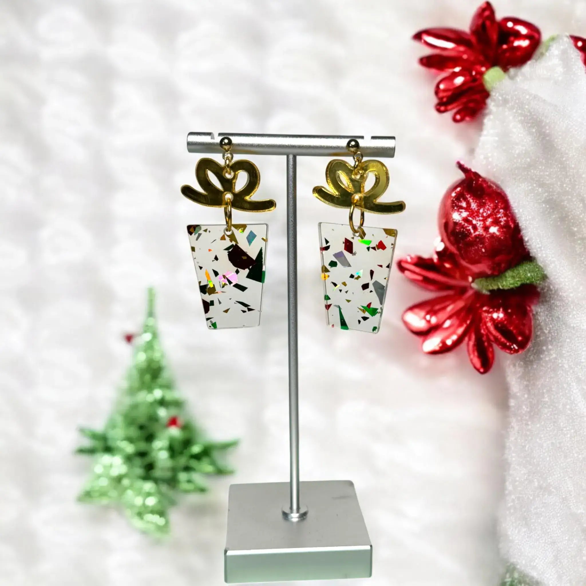 Christmas Present Acrylic Earrings: Square