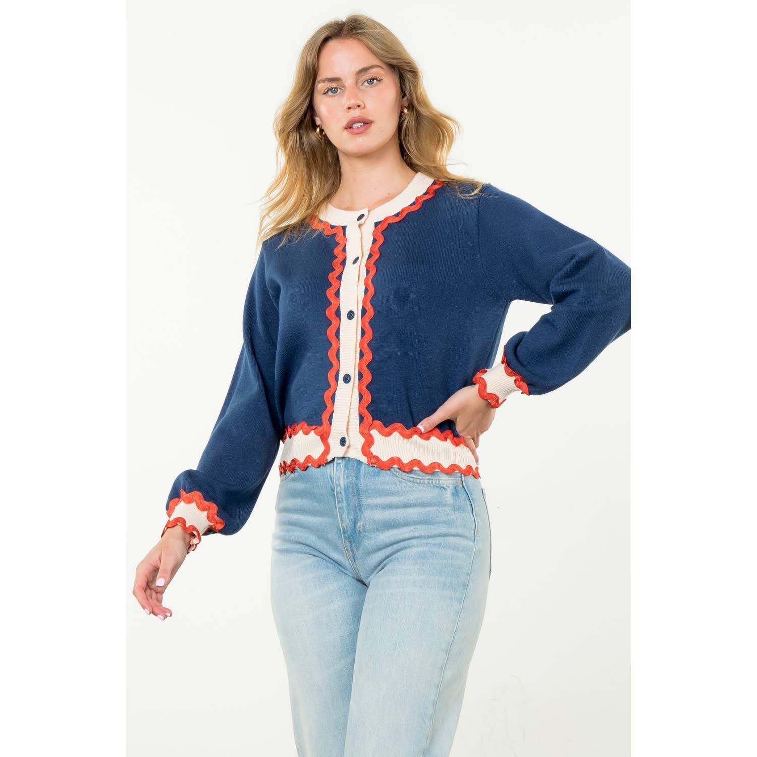 Button Up Knit Cardigan: CREAM / XS-S-M-L(1-2-2-1)