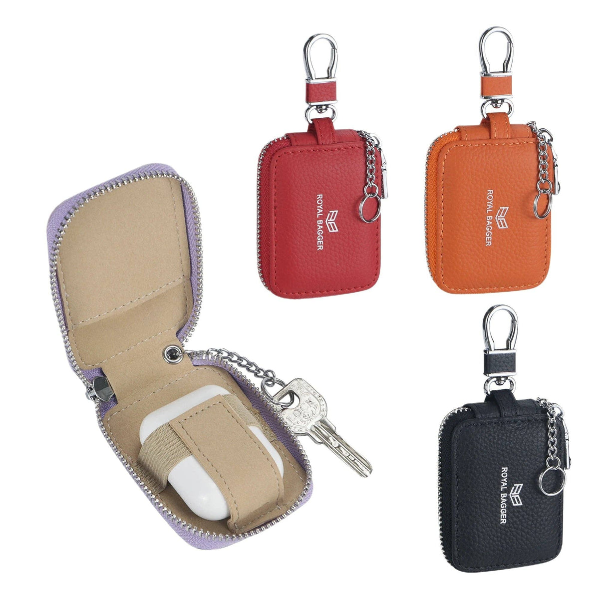 3901 Leather Earphone Pouch with Keychain: Black