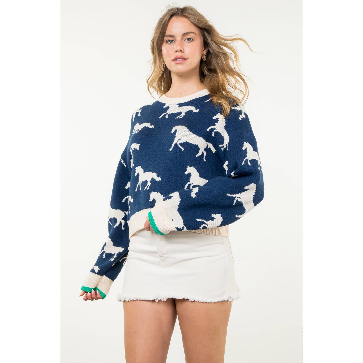 Knit Horse Sweater: NAVY