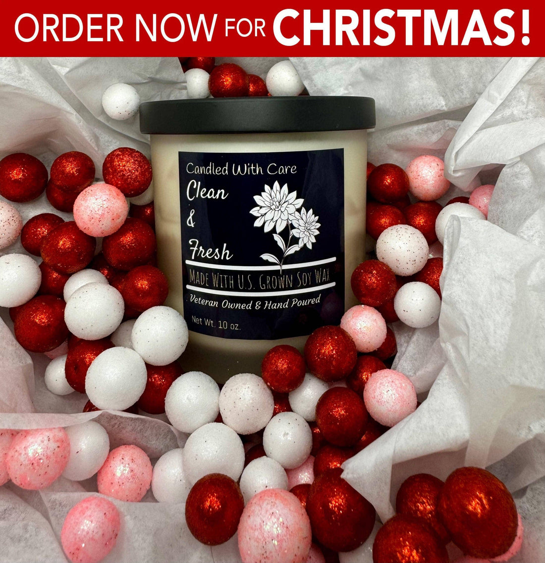 Clean & Fresh Soy Wax Candle with Wood Wick, Hand Poured: 12.5 oz.