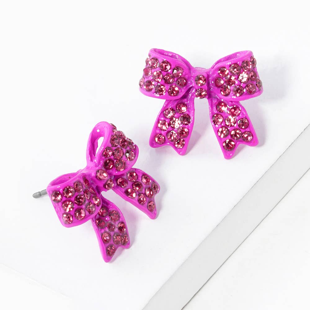 Crystal Rhinestone Pave Bow Stud Earrings
: Topaz