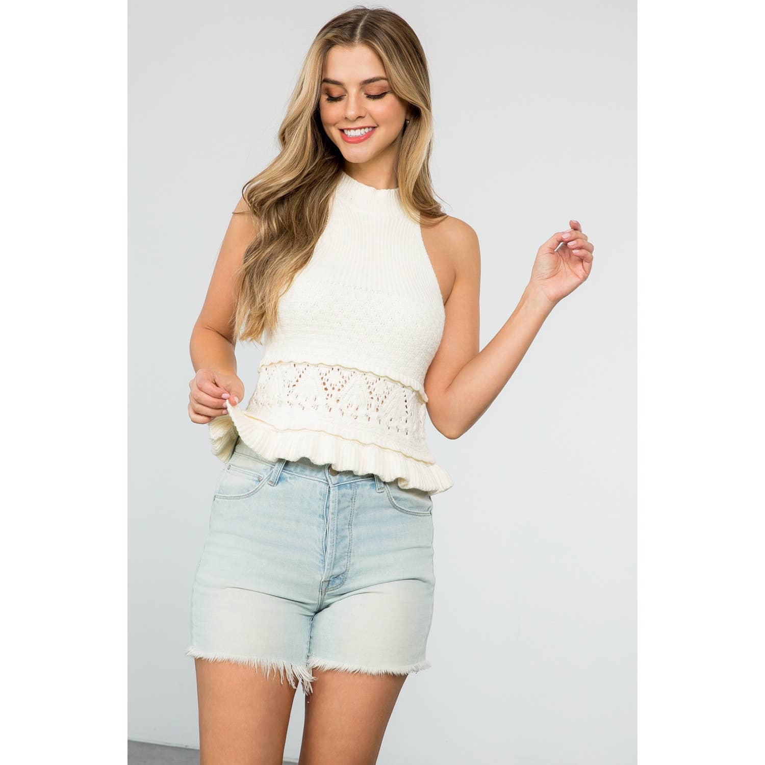 Halter Knitted Top: BLACK / XS-S-M-L(1-2-2-1)