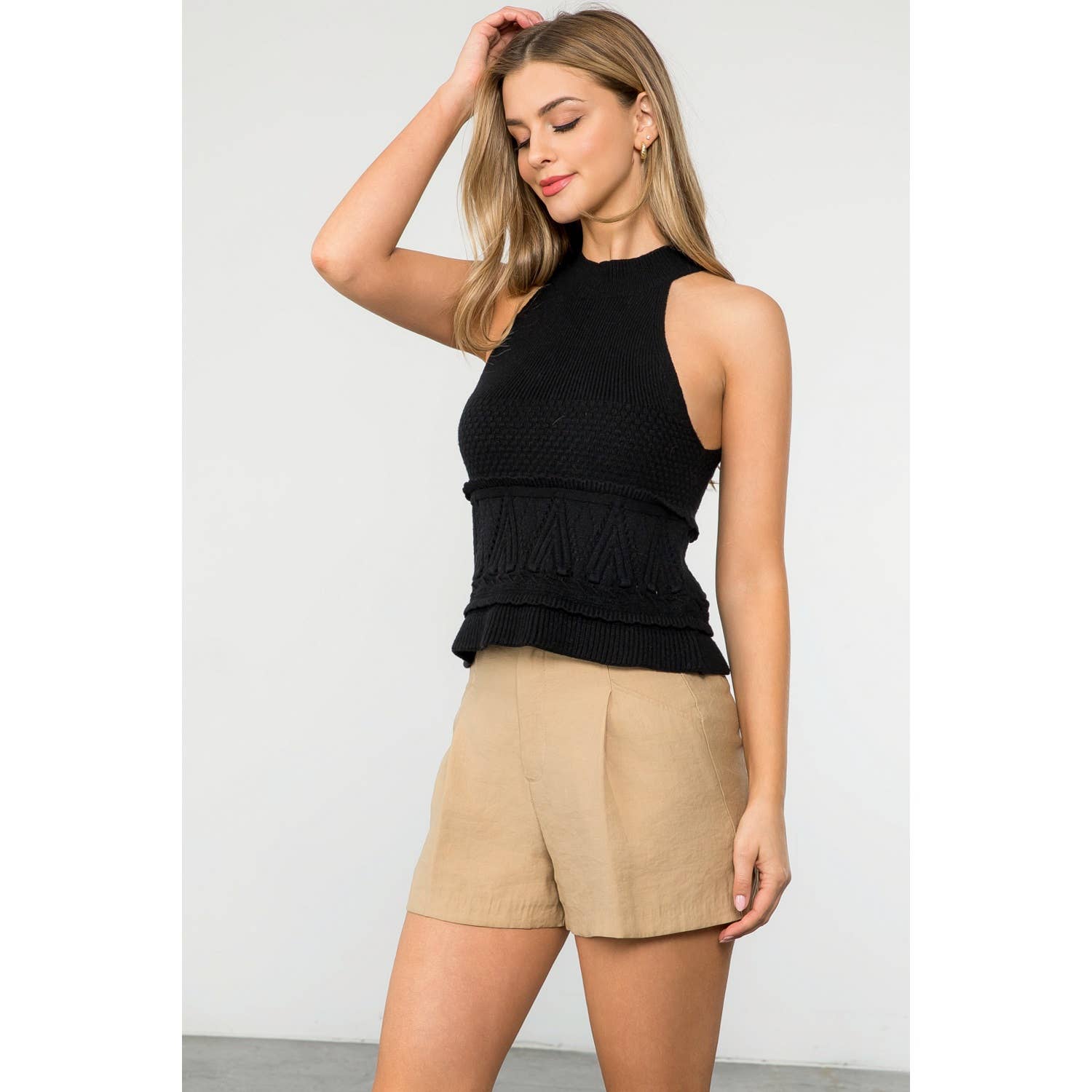 Halter Knitted Top: BLACK / XS-S-M-L(1-2-2-1)
