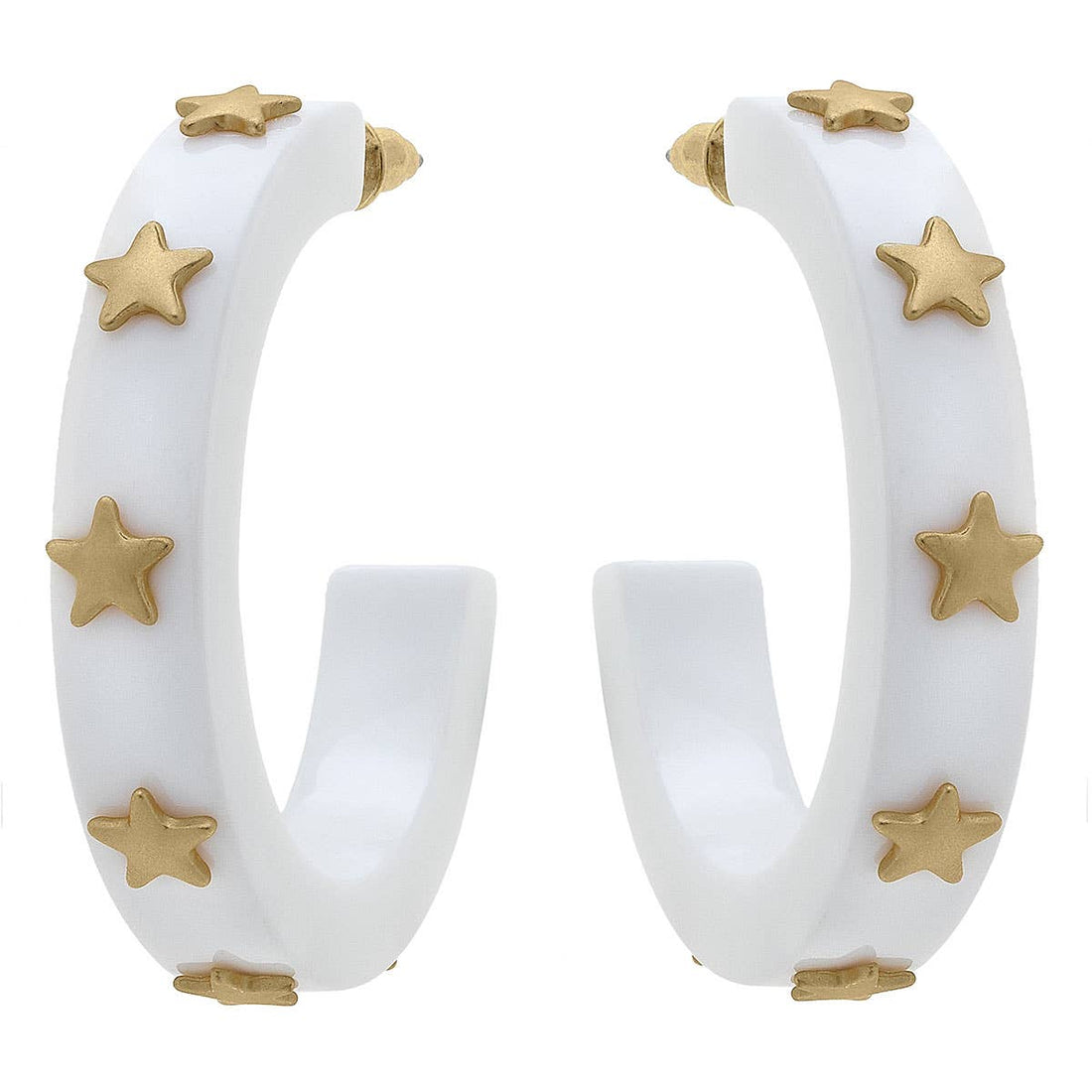 Canvas Style Liberty Star Resin Hoop Earrings: White