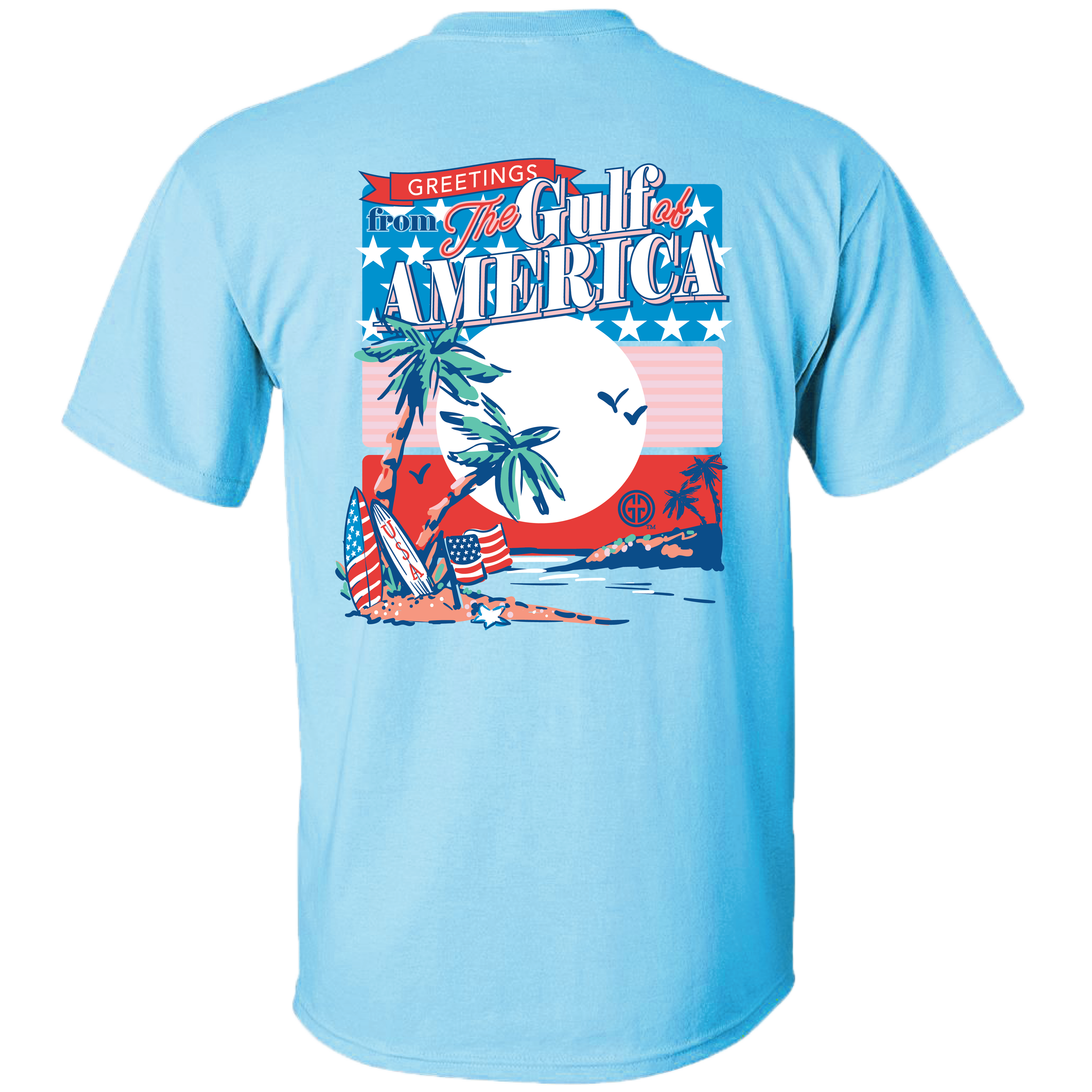 2749 Gulf of America Summer Beach Short Sleeve Graphic Tee: Sky / Adult Small