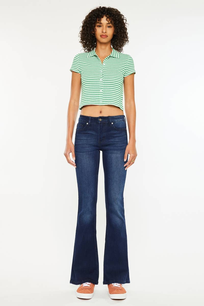 PETITE OPEN PACK MID RISE FLARE JEANS-KC6102D-PT: DARK / 5/26