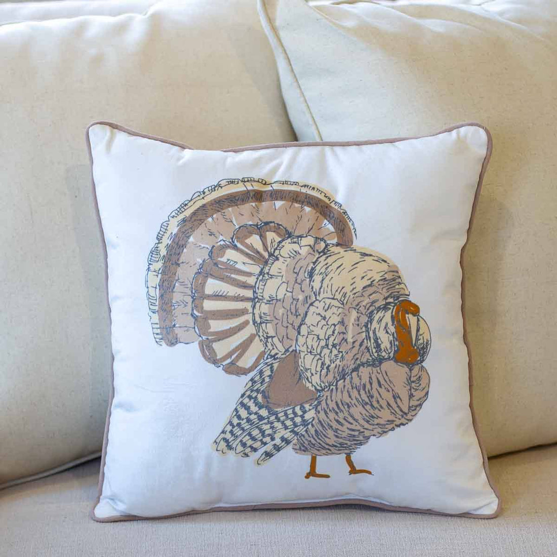 Piedmont Turkey Pillow Soft White/Brown 16x16