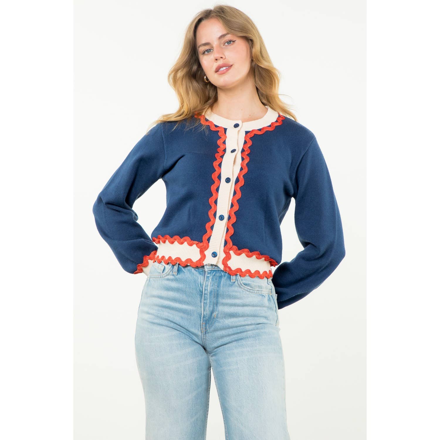 Button Up Knit Cardigan: CREAM / XS-S-M-L(1-2-2-1)