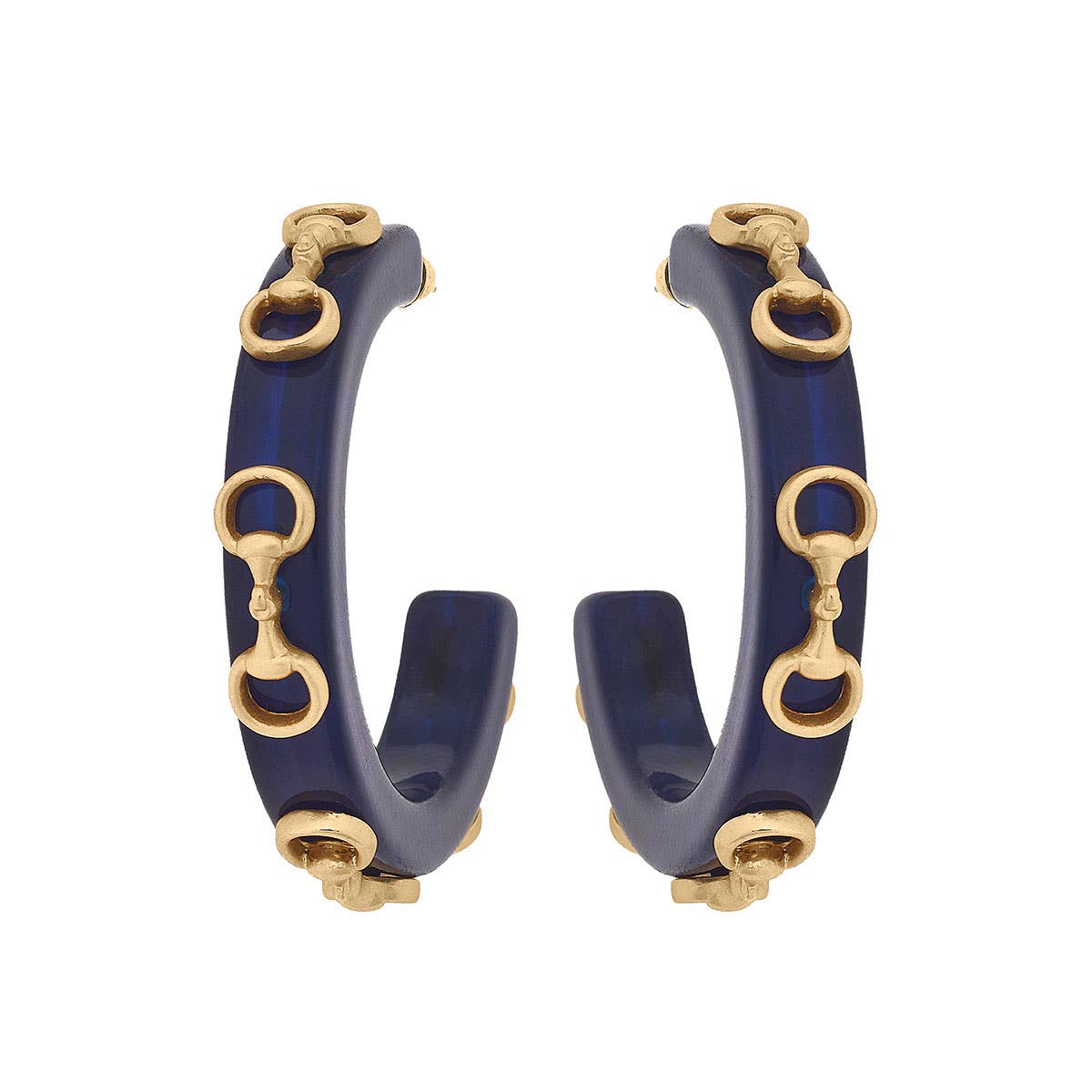 Sutton Horsebit Resin Hoop Earrings: Navy