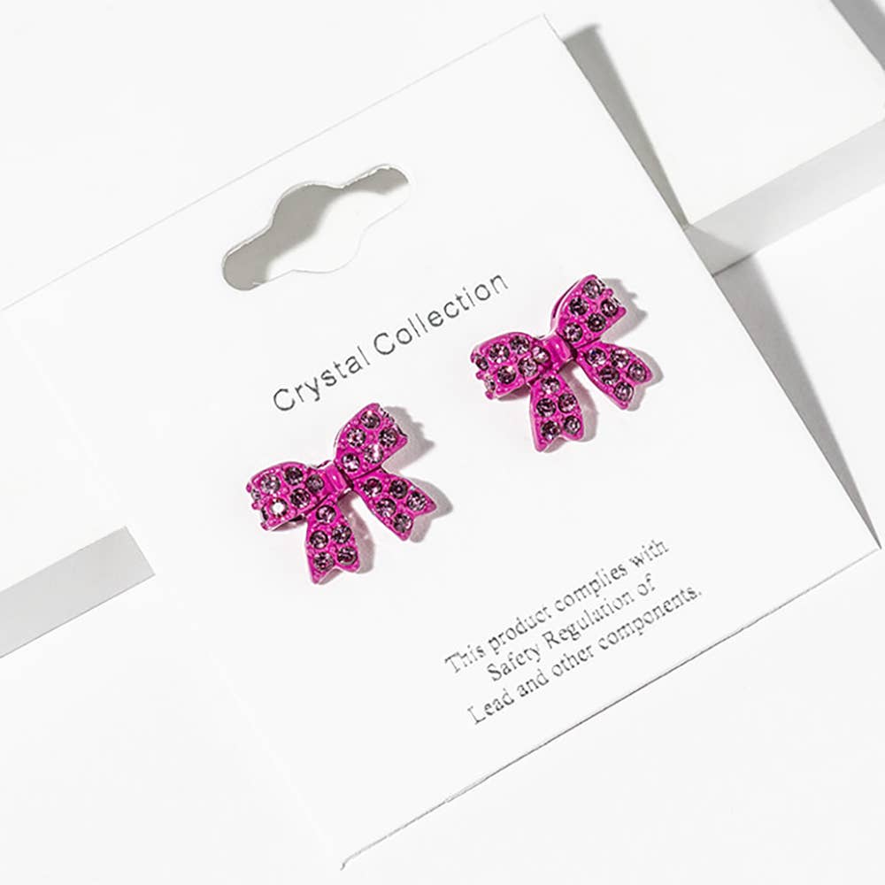 Crystal Rhinestone Bow Stud Earrings: AB,Rhodium