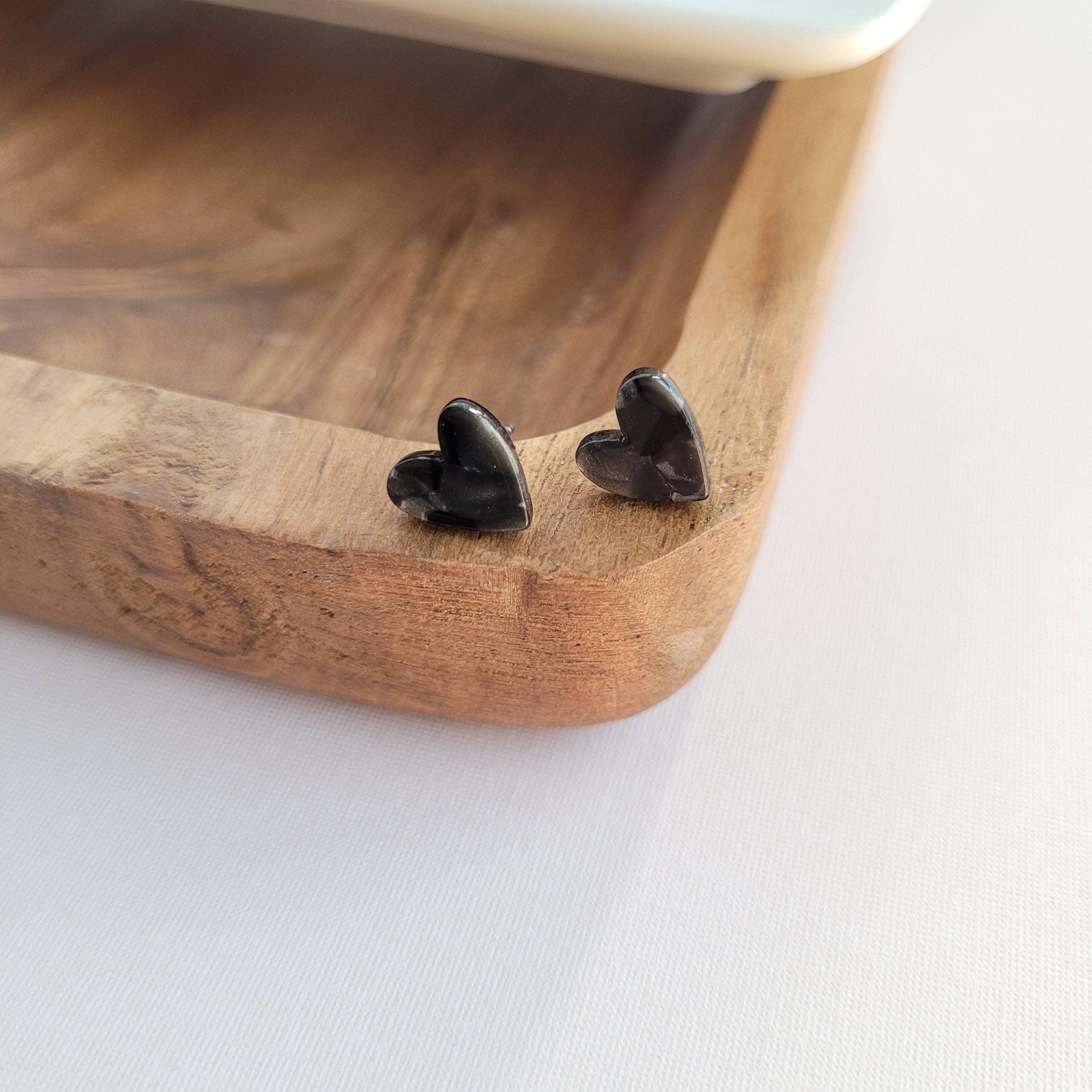 Hand Drawn Heart Studs - Black // Jewelry, Earrings, Gifts, Valentine
