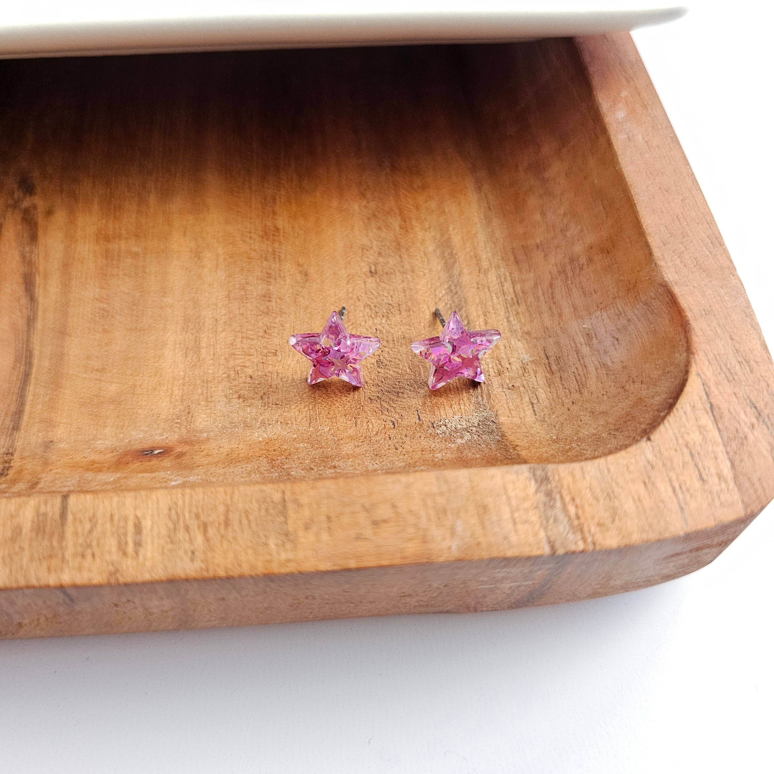 Star Studs - Pink Glitter // 4th of July Earrings Patriotic