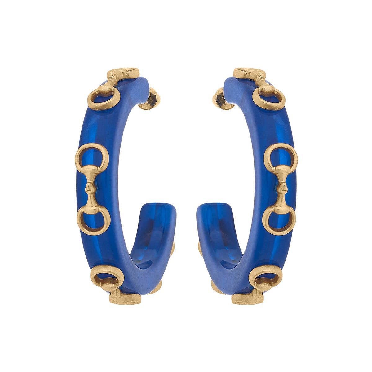 Sutton Horsebit Resin Hoop Earrings: Navy