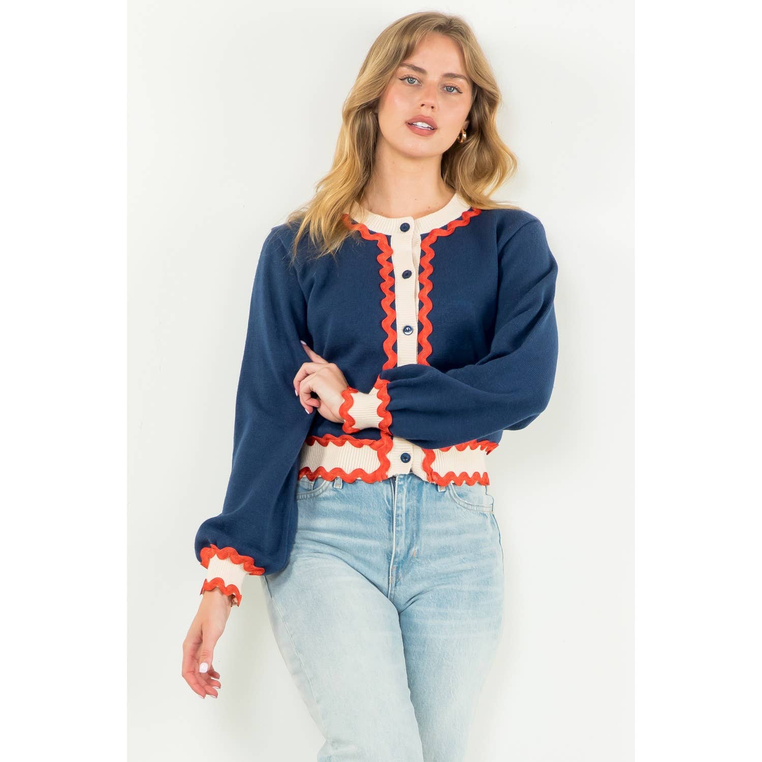 Button Up Knit Cardigan: CREAM / XS-S-M-L(1-2-2-1)