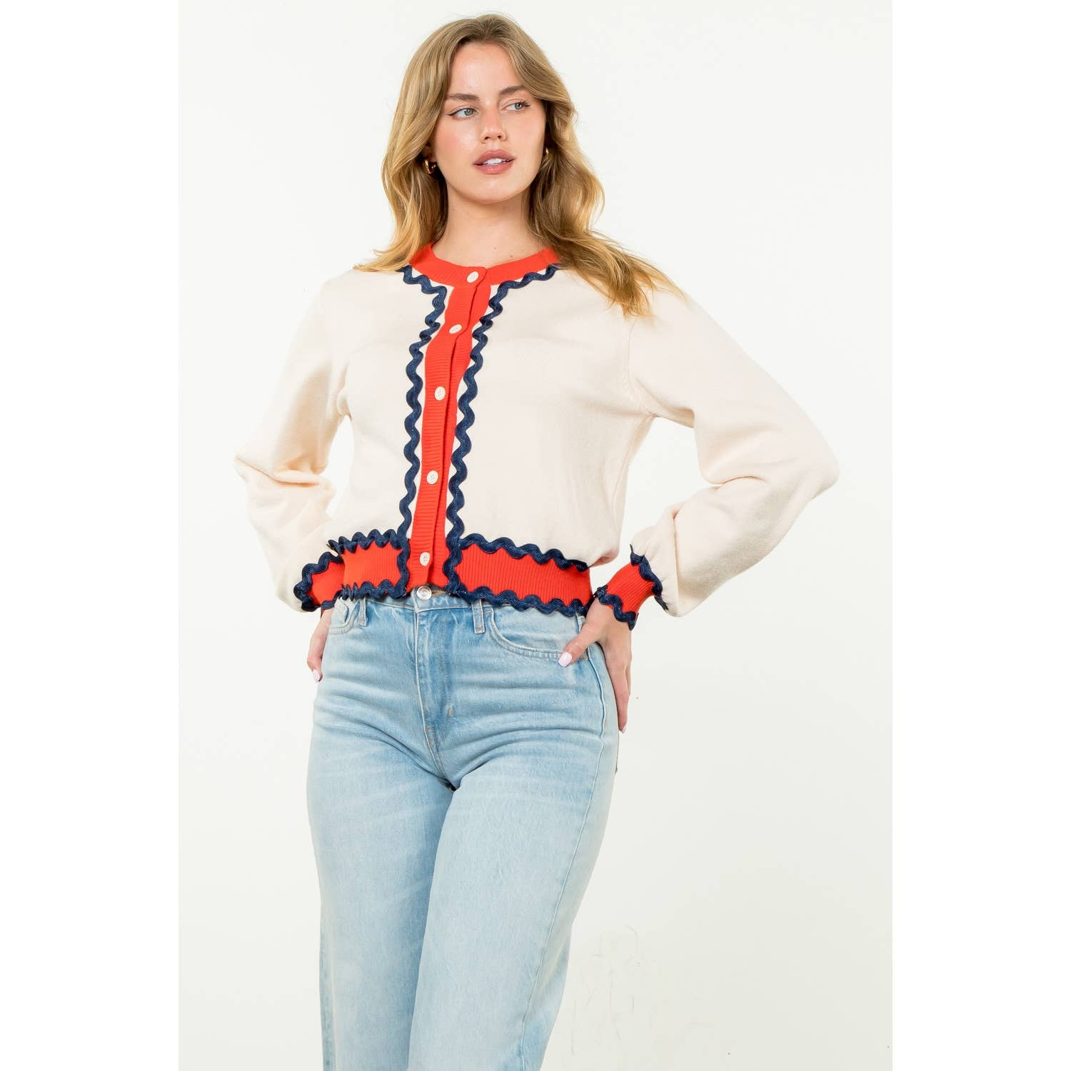 Button Up Knit Cardigan: CREAM / XS-S-M-L(1-2-2-1)