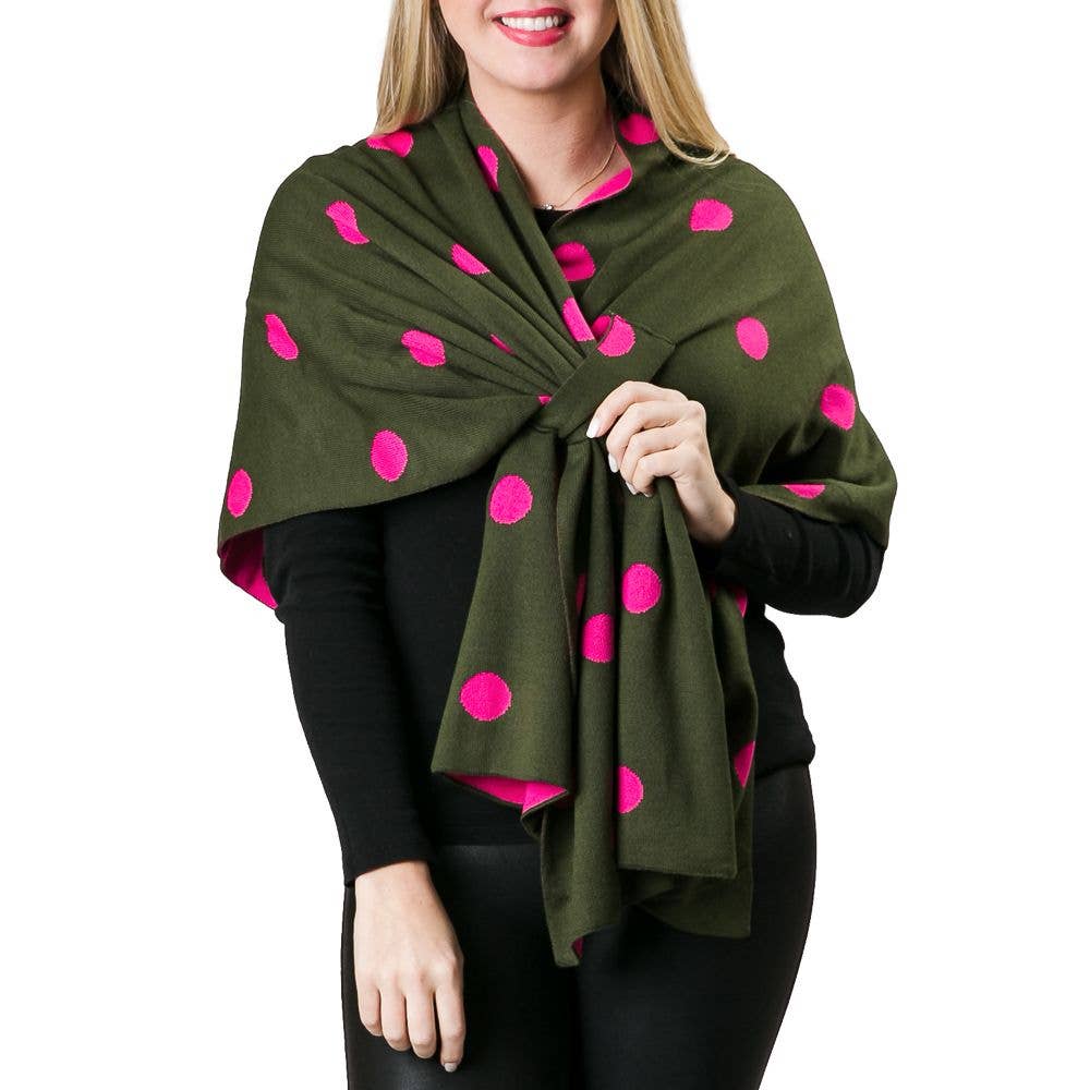 Katie Knit Print Keyhole Wrap-Olive w/Polka Dots-Top it Off